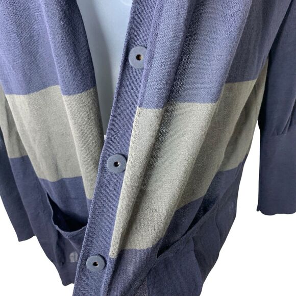 Brunello Cucinelli Striped Tunic Cardigan Sweater Women's XL Pockets Gray & Navy - Picture 5 of 15